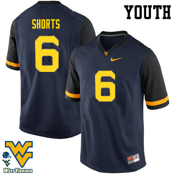 NCAA Youth Daikiel Shorts West Virginia Mountaineers Navy #6 Nike Stitched Football College Authentic Jersey ZF23O52UA